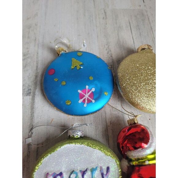 Snowman light bulb Merry Santa Claus Circle glitter set blown glass ornament Xma - Picture 9 of 10